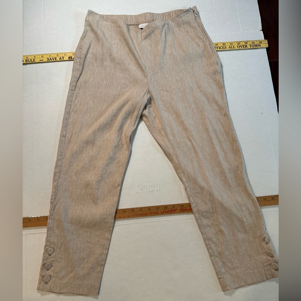 J Jill Linen Stretch Women Left Side Zipper Ankle Button Flat Front Pants  Med